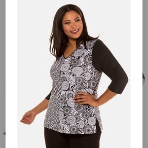 Ulla Popken Black & White Center Seam V-Neck Cotton Tee